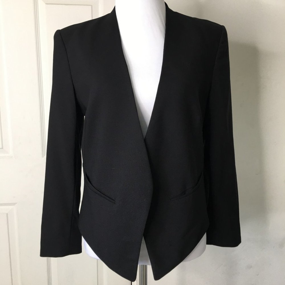 Helmut Lang Womens Black One Button Structured Jacket Blazer Size 8 Cropped